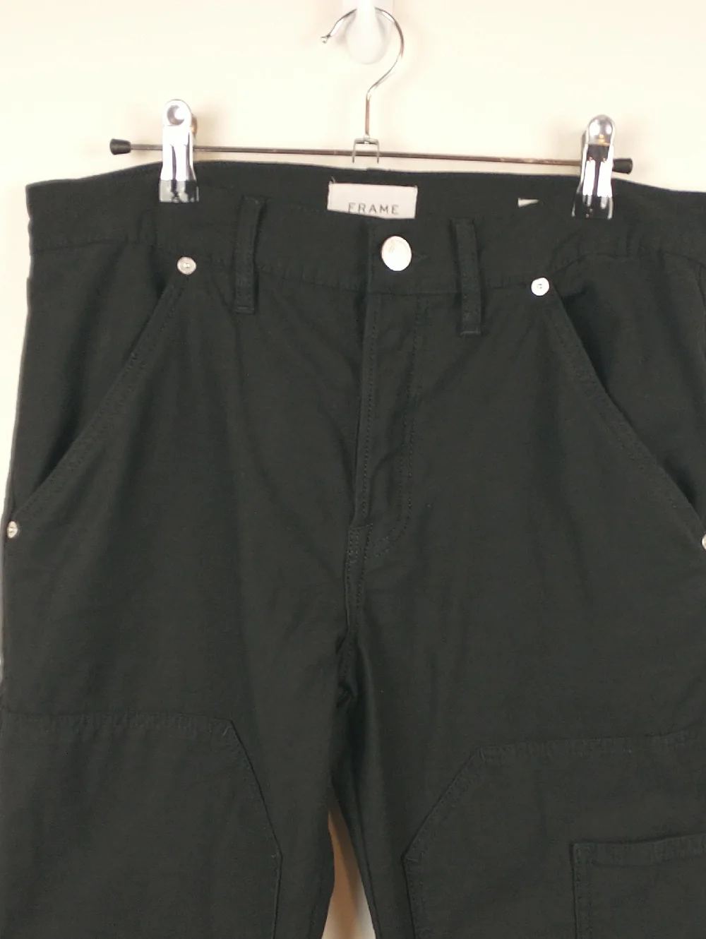 Frame Le Slouch Utility Straight Leg Jeans Womens 26 Black Carpenter Double Knee